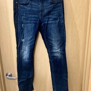 CAbi Blue Straight Leg Jeans with Faded Indigo Wash